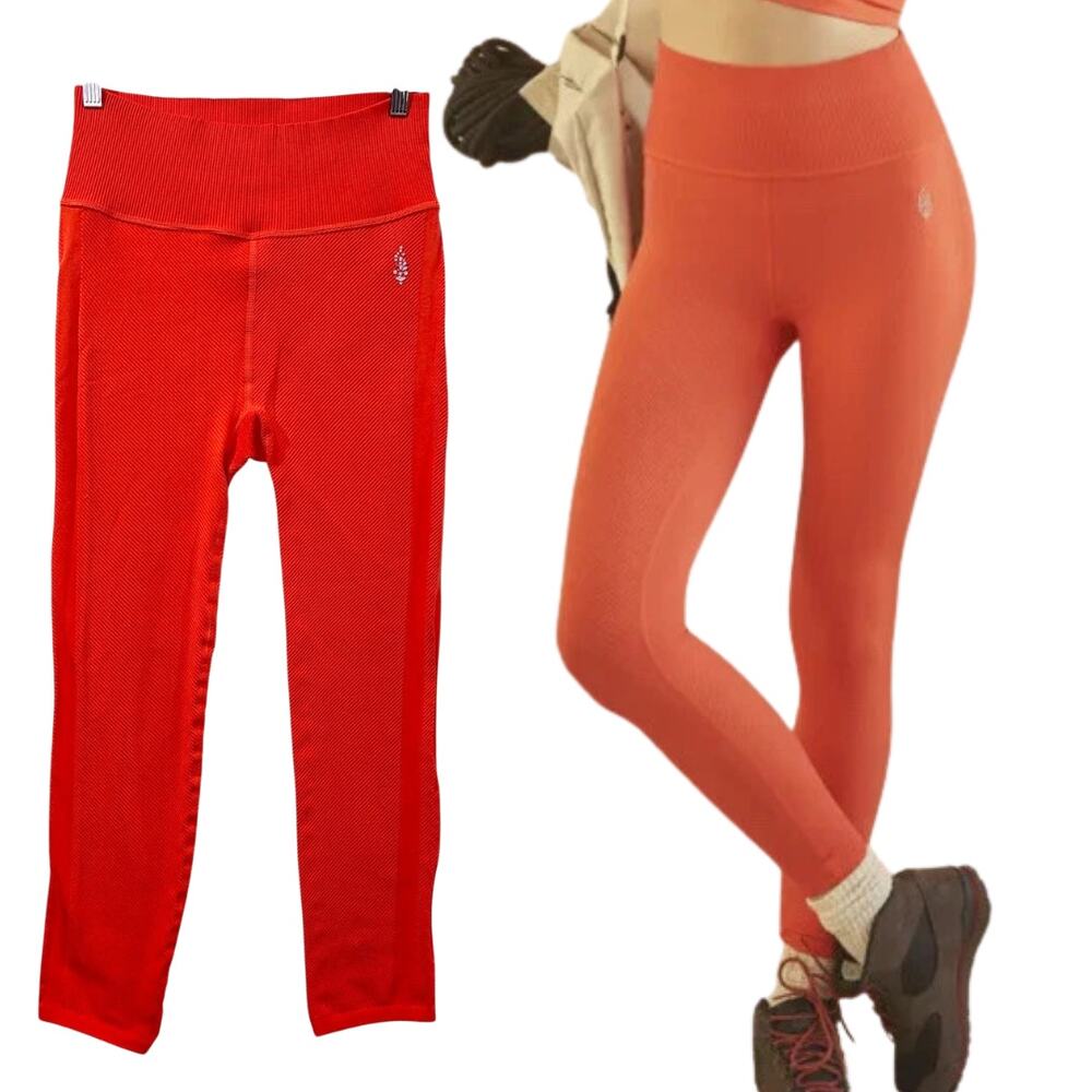 Free People FP Movement Size M Legging Pants Ribbed Stretch Persimmon Orange